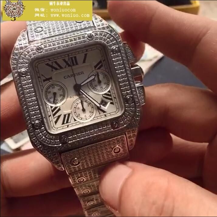 视频解析  V6厂出品卡地亚山度士W20090X8满钻土豪款腕表