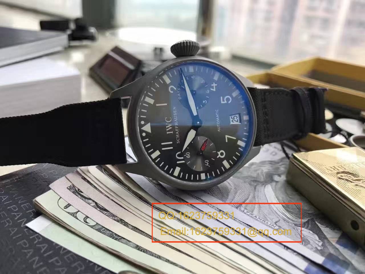   实拍图鉴赏  YL厂之万国大飞特别版新款-喷砂精钢壳套黑面男表 / WG257