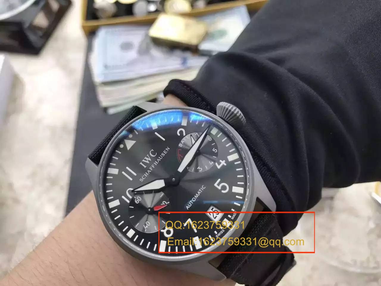   实拍图鉴赏  YL厂之万国大飞特别版新款-喷砂精钢壳套黑面男表 / WG257
