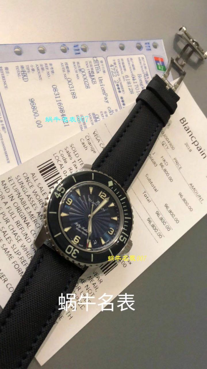 视频评测ZF  宝珀Blancpain 五十噚超薄机芯系列 5015D-1140-52B蓝面腕表 / BP035