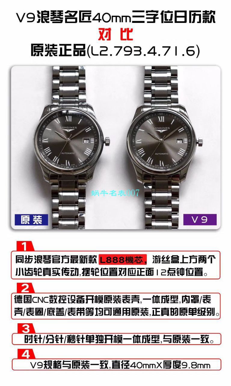   V9厂精  Longines浪琴名匠系列L2.793.5.79.7腕表 / L131