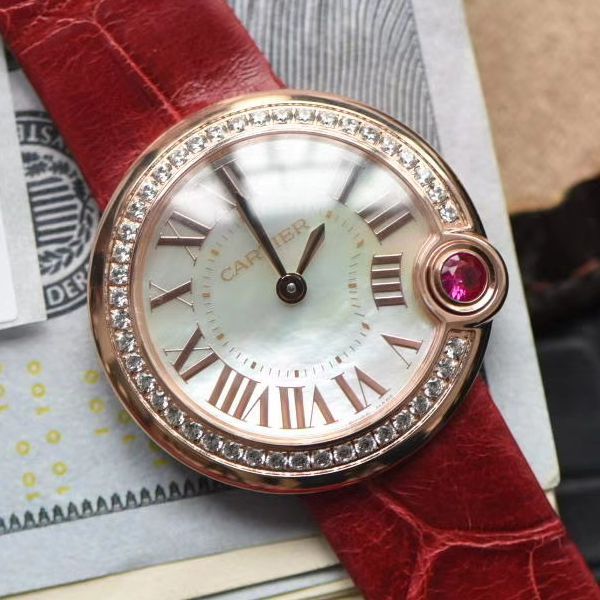 台湾厂卡地亚特别款中国红鎏金时刻WJBL0010，WBGL0007 Ballon Blanc de Cartier女士腕表