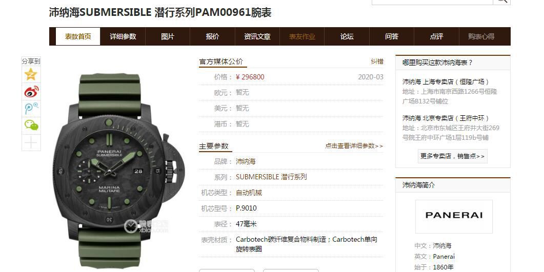  VS厂新品军绿面英雄情结  沛纳海SUBMERSIBLE 潜行系列PAM00961腕表 / VSPAM961