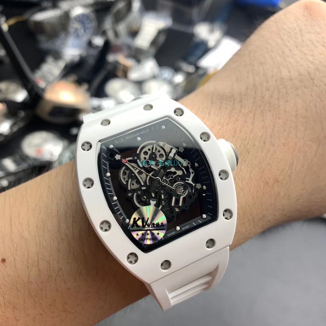 视频评测KV台湾厂最新巨作！RICHARD MILLE理查德米勒RM055白陶瓷白面橡胶带新款 / RM 055MM