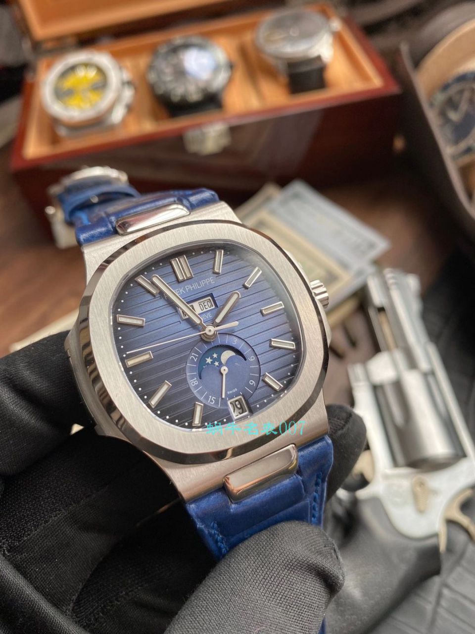 GR厂百达翡丽PatekPhilippe手表多少钱鹦鹉螺V2真月相5726/1A-014皮带款 / BD326