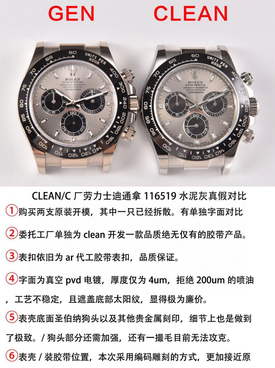 视频评测clean厂4130机芯劳力士迪通拿熊猫迪m116500ln-0001等 / R763