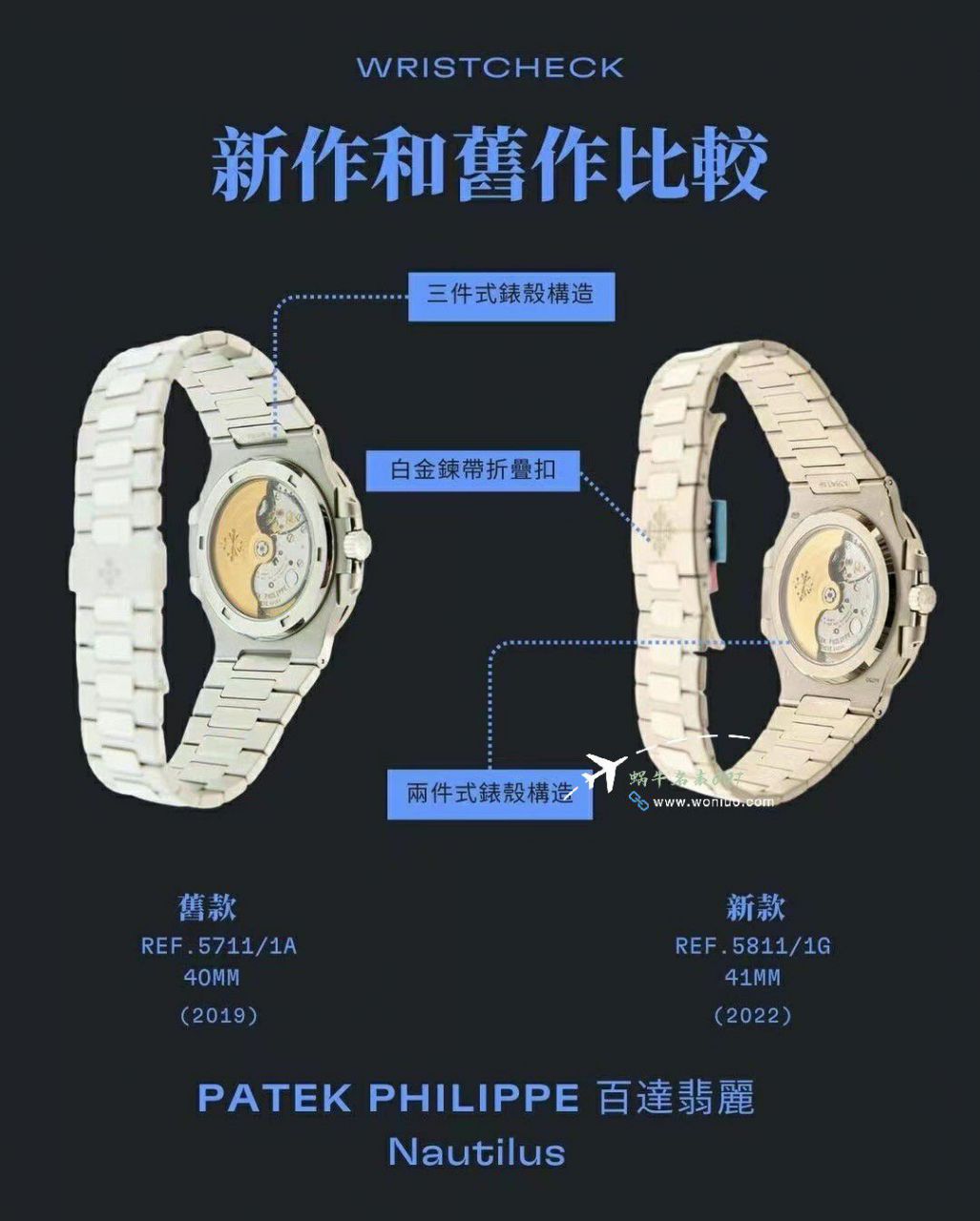 3K厂鹦鹉螺一体机百达翡丽5811/1G-001腕表 / BD376