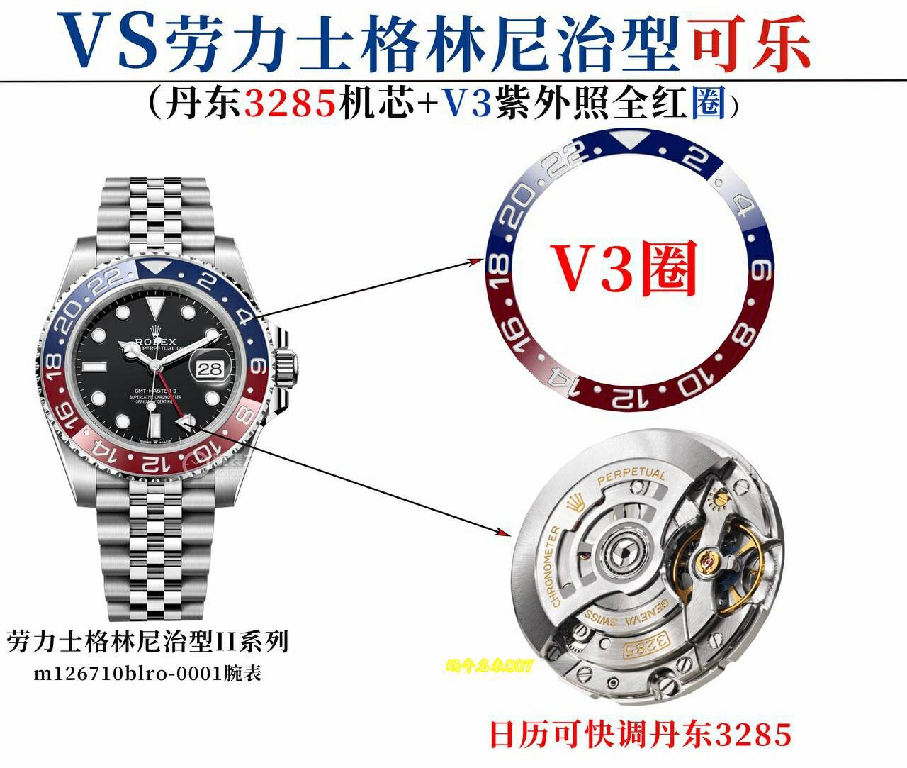 VS劳力士格林尼治超级可乐圈m126710blro-0001完美v3版本红蓝陶瓷圈 / R1001